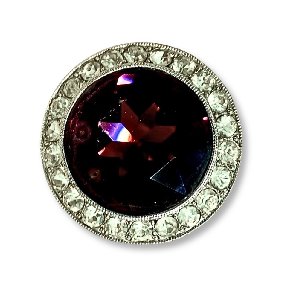 Vintage Sarah Coventry Round Brooch, Royal Velvet, Deep Purple & Rhinestones